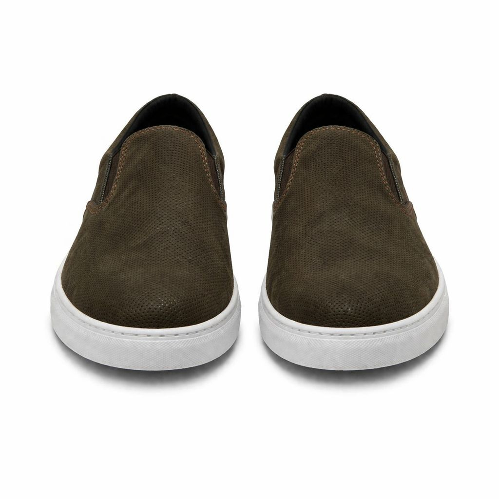 Mens Olive Perforated Slip On Loafers